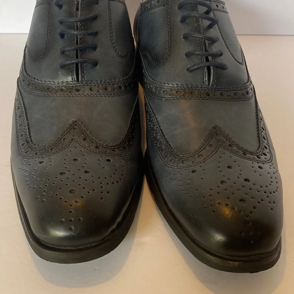 Vincent Cavallo Wingtip Oxford Mens Size 9 Navy Blue Good Brogue Dress Shoes